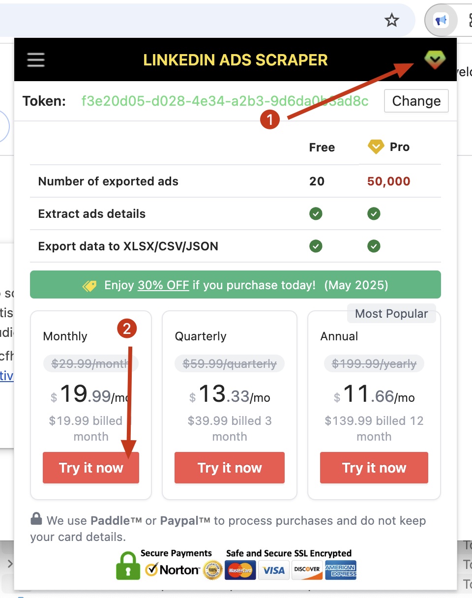 LinkedIn Ads Scraper chrome extension subscribe pro